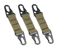 3 Pack Aluminum Alloy Dual Triangle Carabiner Clips with Chain Hooks & Spring Gate Lock - Belt Keychain, Lanyard Hanger for Outdoor Gear, Keys, Bags (Khaki)