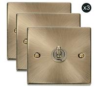 3 Pack - Antique Brass 1 Gang 2 Way 10Ax Toggle Light Switch - Se Home