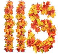 3 Pack Artificial Autumn Maple Leaves Vines Decorations, 5.9Ft/Piece Fall Leaf Garland Hanging Plant with Hooks, Thanksgiving Halloween Decor for House Garden Wall Doorway Fireplace Autumn Decoration