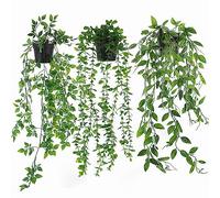 3 Pack Artificial Hanging Plants, Fake Ivy Potted Plant Outdoor Artificial Trailing Fake Ivy Vines Decor Faux Hanging Plant with Pot Greenery for Home Decor Garden Wall Indoor