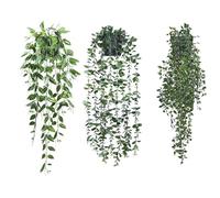 3 Pack Artificial Hanging Plants with Pot, Indoor Fake Ivy Decor, Faux Eucalyptus Peas Mandala Potted, Greenery Home Wall Decoration for Outdoor, Garden, Bathroom, Patio, Office Table Shelf,Wedding