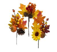 3 Pack Artificial Maple Leaves Branches Artificial Fall Floral Picks Fake Pumpkin Fall Stems Assorted Faux Maple Leaves Branches with Sunflower for Festival Decoration DIY Floral Arrangements