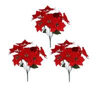 3 Pack Artificial Poinsettia Bushes - 15.7" Faux Red Poinsettia Bouquets with 7 Heads Each, Christmas Artificial Flowers for Holiday Tree, Table Centerpiece, Indoor Outdoor Décor
