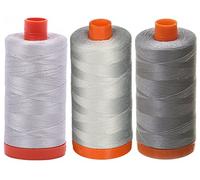 3-Pack - Aurifil 50WT - Aluminum + Dove + Grey, Solid - Mako Cotton Thread - 1422Yds Each