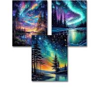 3 Pack Aurora Stamped Cross Stitch Kits for Adults - Landscape Embroidery Kits for Beginners Adults,11 CT Patterns Dimensions Counted Cross Stitch Kits for Adults Arts Craft 12x16 inch