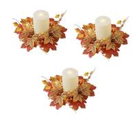 3 Pack Autumn Wreath, Artificial Maple Leaves And Berries Candle Rings,9.8inch Fall Candle Rings For Pillars,Maple Leaves Wreath, Thanksgiving Decorative Tealight Holder,Fall Decor