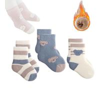 3 Pack Baby Ankle Thick Warm Socks Winter Socks 1-3 Year Indoor Crawling Socks Ankle Crew Socks Cartoon Animal Infant Terry Socks for Baby Boys Girl