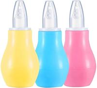 3-Pack Baby Nasal Aspirator Nose Sucker - Soft Silicone Bulb Syringe for Newborns & Toddlers - Gentle Mucus & Booger Remover, Easy-to-Clean Baby Nose Cleaner, Blue/Yellow/Pink