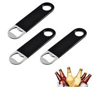 3 Pack Bartender Bottle Opener, Professional Stainless Steel Bar Blade, Rubber Coated Non-Slip Speed Opener for Beer, Heavy Duty Flat Bottle Openers for Bartenders, Home Bar, Restaurant (Black)