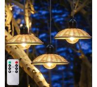 3 Pack Battery Operated Pendant Light, 7 Inch Outdoor Hanging Chandelier with Dimmable Timer, Waterproof Lantern Battery Powered by 4*AA for Gazebo Pergola Porch Patio Backyard Decor