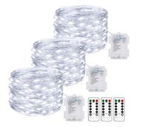 3 Pack Battery Powered Fairy Lights with Remote and Timer, 10M 100LED String Lights Battery 8 Modes IP65 Waterproof Outdoor Indoor Copper Wire Twinkle Lights for Bedroom Christmas Decor-Cool White