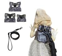 3 Pack Bearded Dragon Harness and Leash Set - Adjustable Soft Leather Lizard Harness Leash Small Animal Traction Rope Training Walking Vest Accessories for Reptile Squirrel Rat (Blue Leopard)