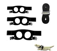 3 Pack Bearded Dragon Harness and Leash Set, Adjustable Soft Reptile Vest, 3 Sizes for Training/Walking Small Animals (Black, Vest+Leash Included)