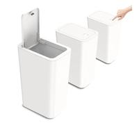 3 Pack Bedroom Bin,10L Slim Bathroom Bin with Lid,Push Button Plastic Waste Bin for Bathroom Anti-Odour,Plastic Thin Trash Can for Office,Living Room,Kitchen,Toilet (White)