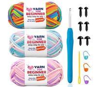 3 Pack Beginners Crochet Yarn Rainbow Cotton Crochet Yarn for Crocheting Knitting Beginners Crochet Kit with Easy-to-See Stitches Cotton-Nylon Blend (3x50g)-Variegated Mix 01