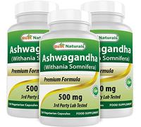 3 Pack - Best Naturals Ashwagandha Capsules for Relaxing Stress and Mood, 500 mg, 120 Count (Total 360 Capsules)