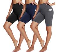 3 Pack Biker Shorts for Women - 8" Black High Waisted Tummy Control for Gym Workout Athletic Cheerleading Yoga, Black/Grey/Navy Blue, L-XL