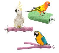 3 Pack Bird Perch Stand Parakeet Chew Toys, Parrot Cage Accessories Rough-Surfaced Beak Paw Grinding Resin Stone Nail Trimming Stick Platform for Cockatiel Budgie Rat, 3 Colors B