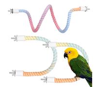 3 Pack Bird Rope Perch for Parakeets Cockatiels, Colorful Cotton Parrot Bungee Swing Toy, 31" & 13" Multi-Shape Bendable Cage Climbing Stand Accessories for Small Medium Birds (3 Pcs)