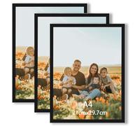 3 Pack Black A4 Picture Frame,a4 Frames 21 x 29.7 cm,Wooden Black A4 Photo Frames with Safe Perspex Front & Wall Hanging Hooks,Wall Mount or Tabletop for Home,Office,Gallery