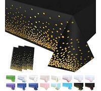 3 Pack Black and Gold Table Cloths, 54 x 108 Inch Black Dot Tablecloths Dot Confetti Party Table Cover Rectangle Plastic Tablecloth Party for Outdoor Picnic Birthday Party,Christmas Table Decorations