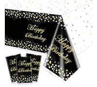 3 Pack Black and Gold Tablecloth Party Decorations - Plastic Disposable Birthday Tablecloth, Black and Gold Dot Star Confetti Rectangle Table Cover, Table Cloths 51"x86" for Birthday Party Supplies