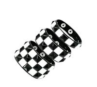 3-Pack Black and White Checkered Bracelets, Adjustable Gothic Punk Checker Cuff Bangle, Classic Checker Flag Wristband, Unisex Sports Party Festival Jewelry Accessories for Men Women