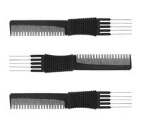 3 Pack Black Carbon Lift Teasing Combs with Metal Prong, Salon Teasing Back Combs, Black Carbon Comb with Stainless Steel Lift