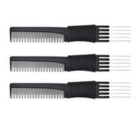 3 Pack Black Carbon Lift Teasing Combs with Metal Prong, Salon Teasing Back Combs, Black Carbon Comb with Stainless Steel Lift (Style A)