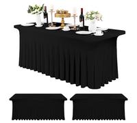 3-Pack Black Fitted Spandex Table Skirts for Rectangle Tables - 6ft Wrinkle Resistant - Ideal for Banquets & Trade Shows
