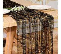 3 Pack Black Gold Sequin Table Runner 28x120 Inch Glitter Sheer Gauze Tablecloth for Wedding Birthday Party Decor, Holiday Christmas Dinner Table Decorations