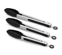 3 Pack Black Kitchen Tongs, Premium Silicone BPA Free Non-Stick Stainless Steel BBQ Cooking Grilling Locking Food Tongs, 9-Inch 10-Inch & 12-Inch
