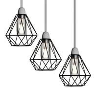 LEDSONE 3-Pack Modern Geometric Diamond Pendant Lampshades - Metal Wire Cage, Black, 14.5x20cm, Ideal for Living Room, Kitchen, Restaurant, Office
