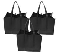 3 Pack Black Reusable Grocery Bags Shopping Bag Tote Bag with Handles Foldable Washable Stands Upright Reinforced Bag with Handles And Small Hook-Hold 44+lbs(20 KG) Extra Large & Durable(17”x 10”x15”)