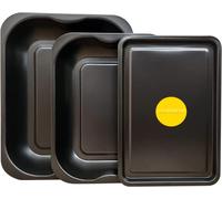 3-Pack Black Roasting and Baking Tray Set - Large Roaster (38cm); Medium Roaster (33cm) & Small Tray (32cm) - Baking Tray Set Tray/Pan, Non-Stick, Multi-Pack Set Oven Trays - Dishwasher Safe