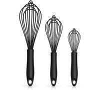 3 Pack Black Silicone Whisk Set for Egg Beating, Sauce & Milk Mixing