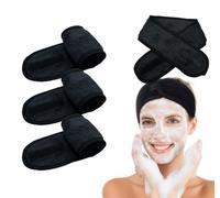 3-Pack Black Spa Headbands for Women | Ultra-Soft Coral Fleece Facial Headband for Skincare, Makeup & Face Washing | Adjustable, Non-Slip & Reusable