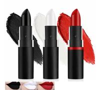 3 Pack Black & White & Red Face Paint Sticks for Halloween Cosplay Makeup - Matte Red White Black Smudge-Resistant Lip Eye Color - Long-Lasting Sweat-Proof Vampire Makeup Kit for Professionals