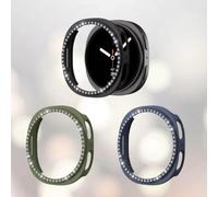3-Pack Bling Rhinestone PC Bumper Case for Samsung Galaxy Watch 9/8 40mm 44mm, Sparkling Diamond Protective Watch Frame Accessories (Black + Midnight Blue + Military Green,44mm)