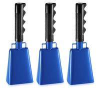 3 Pack Blue Cow Bell Noise Makers with Handles, Cowbell Cheering Bell for Sporting Events, Football Games, Large Solid School, Musical Instrument Cowbell Alarm Cheers for Farm Games, 3 x 2 x 9 Inch