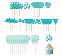 3 Pack Boys Inserts (30 Pieces), 10 Blue Blank Writing Cards, Cake Toppers, Birthday Party Cake Decorating Inserts For Boys Birthday Theme Party Supplies