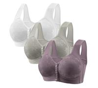 3 Pack Bralettes for Women Plus Size Everyday Bras for Older Women Front Closure Ladies Non Wired Brassiere Push Up Underwear Full Coverage Lace Bras Comfortable Soft Breathable Bralettes Purple