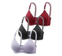 3 Pack Bras For Women - Comfortable Bras For Older Women Uk Solid Color Adjustable Straps Bras Comfort Push Up T Shirt Bra For Everyday Breathable Fashion Deep Cup Bralette Vest Lift Up Bras