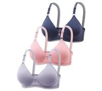 3 Pack Bras For Women - Comfortable Bras For Older Women Uk Solid Color Adjustable Straps Bras Comfort Push Up T Shirt Bra For Everyday Breathable Fashion Deep Cup Bralette Vest Lift Up Bras