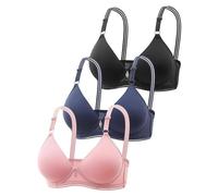 3 Pack Bras For Women - Comfortable Bras For Older Women Uk Solid Color Adjustable Straps Bras Comfort Push Up T Shirt Bra For Everyday Breathable Fashion Deep Cup Bralette Vest Lift Up Bras