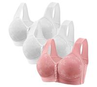 3 Pack Bras For Women Front Fastening Bras For Women Uk Plus Size No Wired Full Coverage Lace Bra Lightweight Push Up Bralette Adjustable Straps Everyday Bralette Comfortable Bra Ladies Underwear