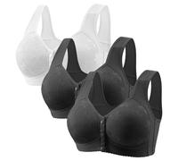 3 Pack Bras For Women Front Fastening Bras For Women Uk Plus Size No Wired Full Coverage Lace Bra Lightweight Push Up Bralette Adjustable Straps Everyday Bralette Comfortable Bra Ladies Underwear