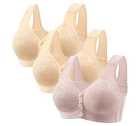 3 Pack Bras For Women Front Fastening Bras For Women Uk Plus Size No Wired Full Coverage Lace Bra Lightweight Push Up Bralette Adjustable Straps Everyday Bralette Comfortable Bra Ladies Underwear