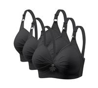 3 Pack Bras for Women Full Coverage Anti Sagging Bras for Older Women Ladies Bra Non Wired Sexy Lace Bralette Seamless Wireless Everyday Bralette Comfortable Push Up Bra Plus Size Lingerie Black