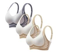 3 Pack Bras for Women Full Coverage Wireless Bras, Soft Seamless Bra Sets, Comfortable Support Bralette with Adjustable Padded, Push Up Underwear Zero Feel Bralettes Regular and Plus Size Grey
